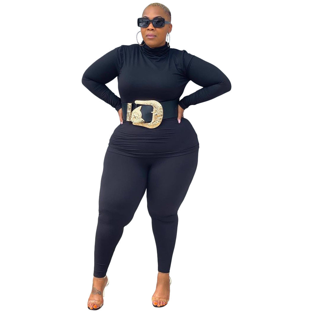Costume deux pièces décontracté à col roulé de couleur unie - Topdecheztop.fr