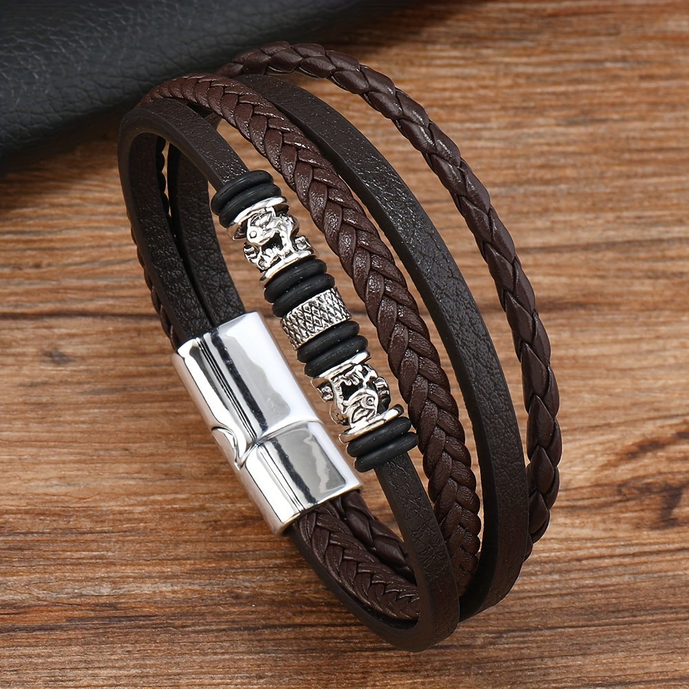 Bracelet tendance en cuir synthétique tissé multicouche