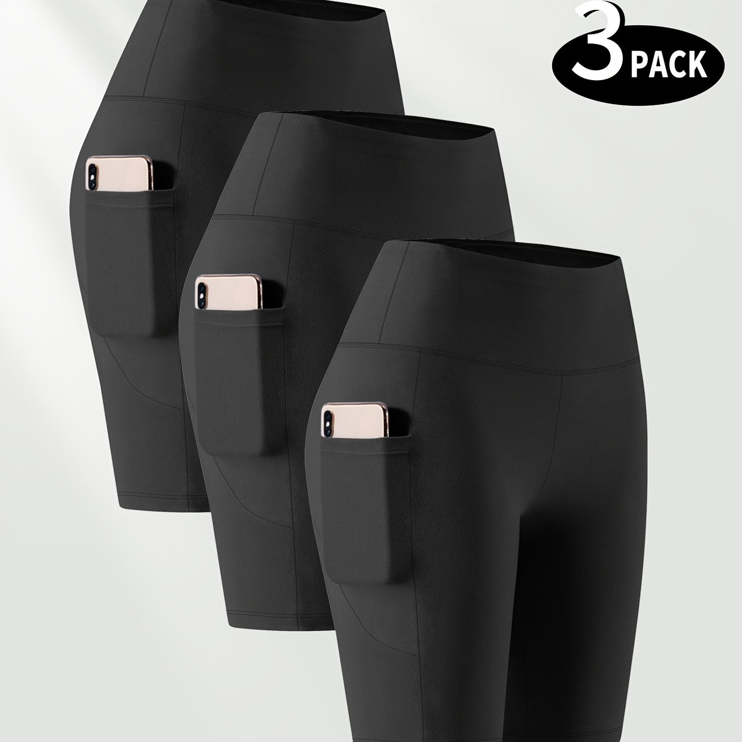 Lot de 3 bermudas taille haute avec poches en forme de lune, grande taille - Topdecheztop.fr