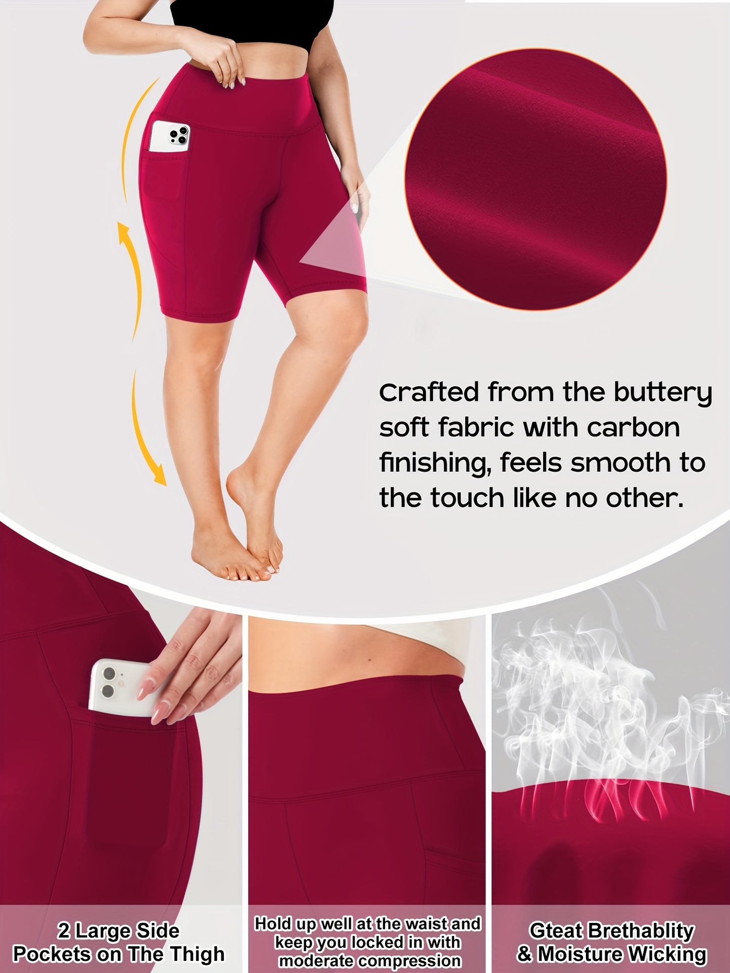 Lot de 3 bermudas taille haute avec poches en forme de lune, grande taille - Topdecheztop.fr