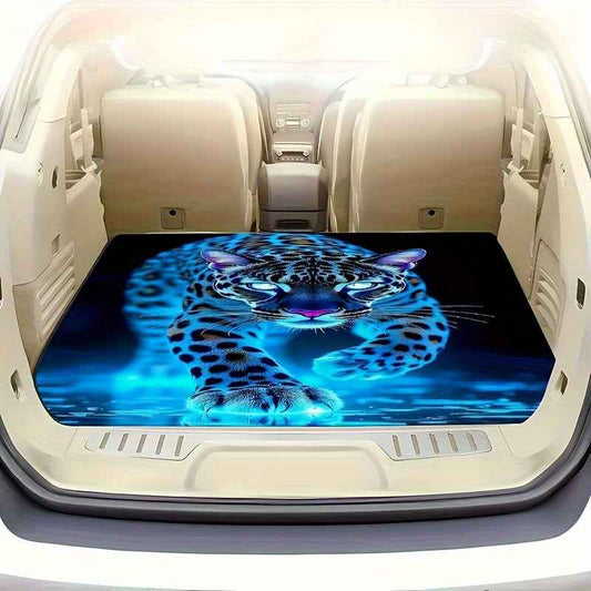 1pc, Animal Theme Blue Cheetah Pattern Printed Polyester Fiber Car Trunk Mat- Dustproof, Durable, Car Cargo Mat, Trunk Mat