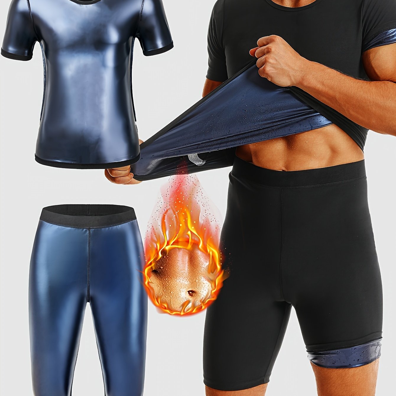 Men's Sauna Compression Sports Outfit - Sweat-Enhancing Short Sleeve Top & High Waist Shorts Set - Gym Fitness Body Shaper For Men - Topdecheztop.fr