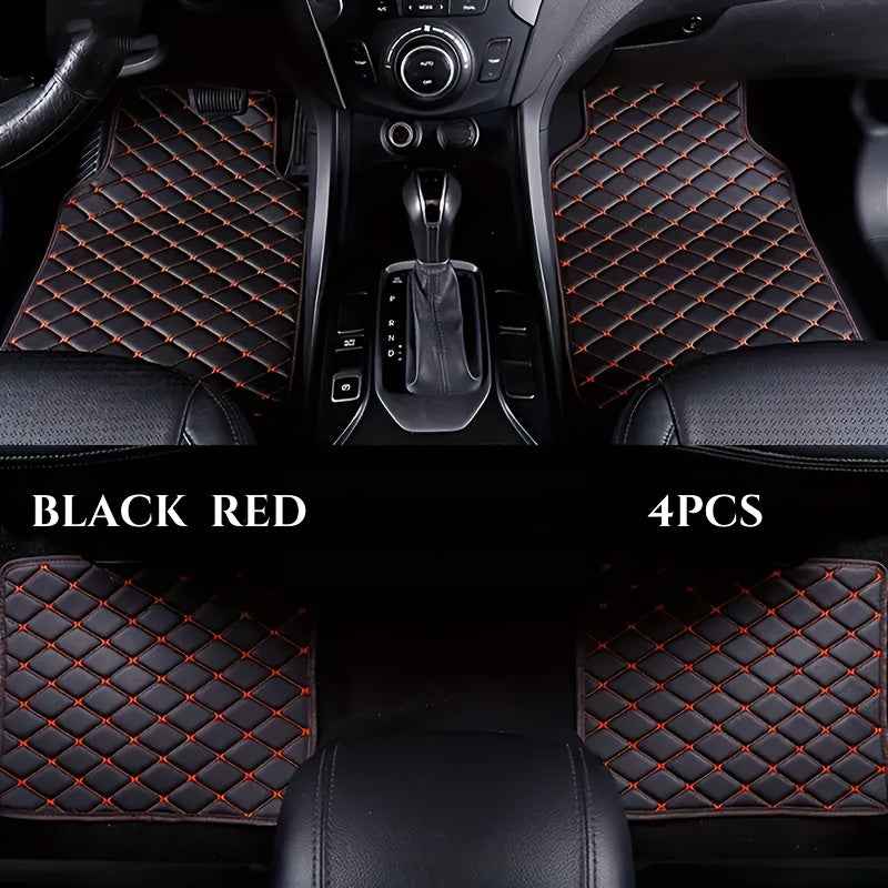 4pcs Heavy-Duty Anti-Slip Car Floor Mats - Full Coverage Driver, Passenger, Rear Seats & Console - PU Leather Non-Slip Surface, Fit for Cars, Trucks, SUVs, Vans - All-Weather Protection, Easy to Clean, Scratch-Resistant Inter