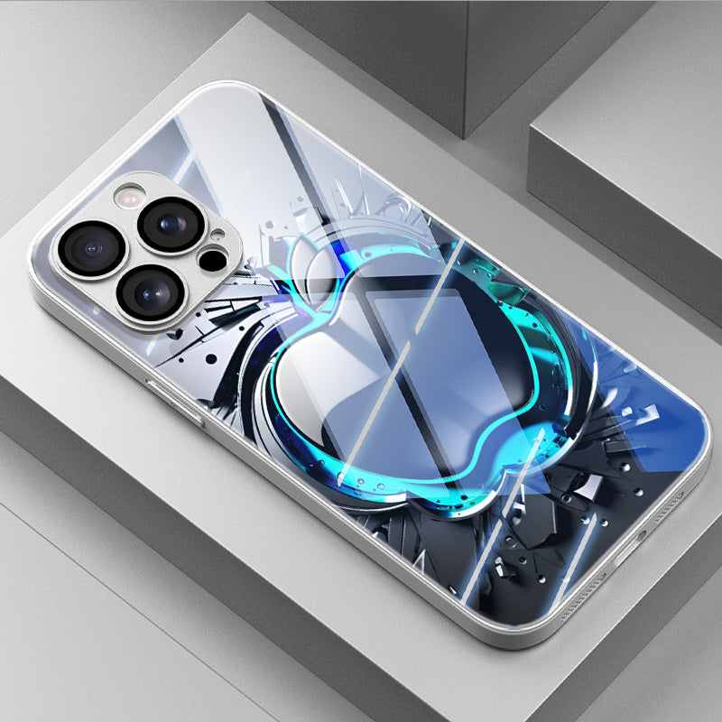 Coque de téléphone en verre trempé avec motif pomme noir et gris
