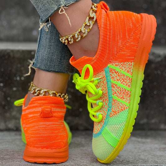 Women's Colorful Lace-up Sneakers, Comfortable Knitted Platform Soft Sole Walking Shoes, Breathable Running Shoes For Casual Sports Style - Topdecheztop.fr