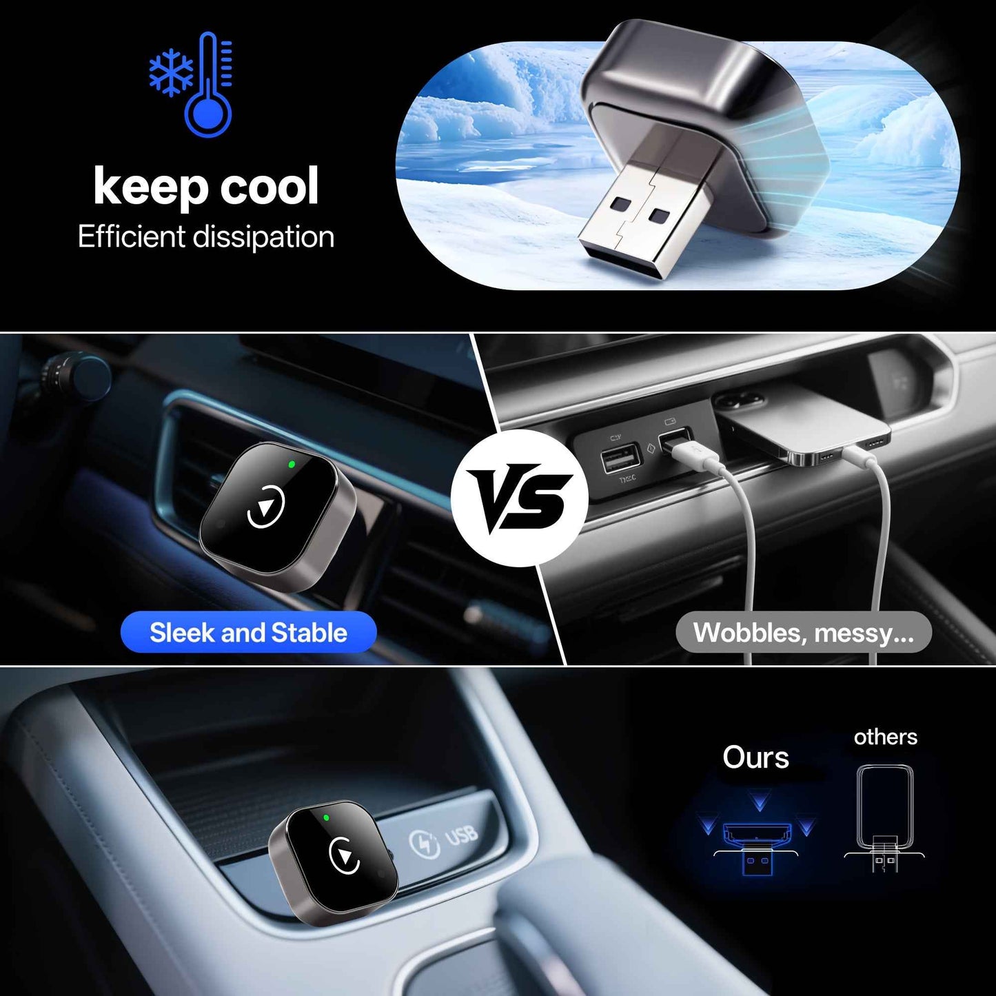 Adaptateur sans fil 2 en 1 CarPlay et Android Auto - Connexion automatique