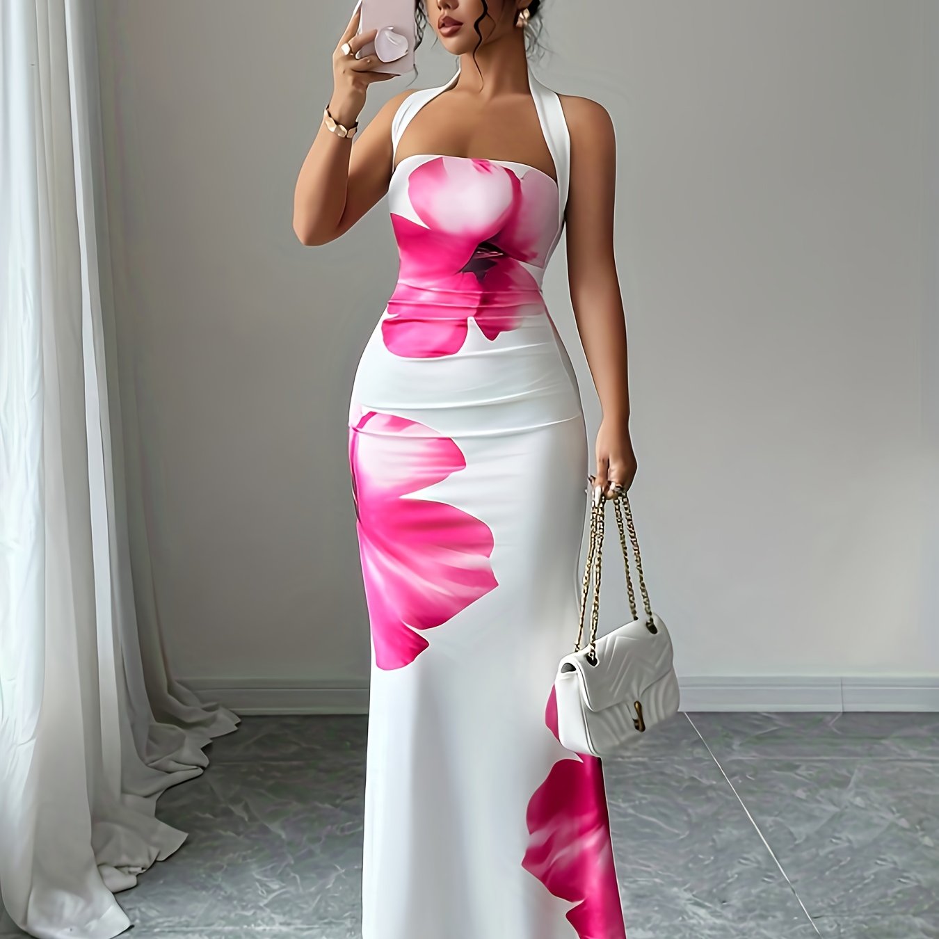Robe d'été sans manches à imprimé floral, coupe cintrée
