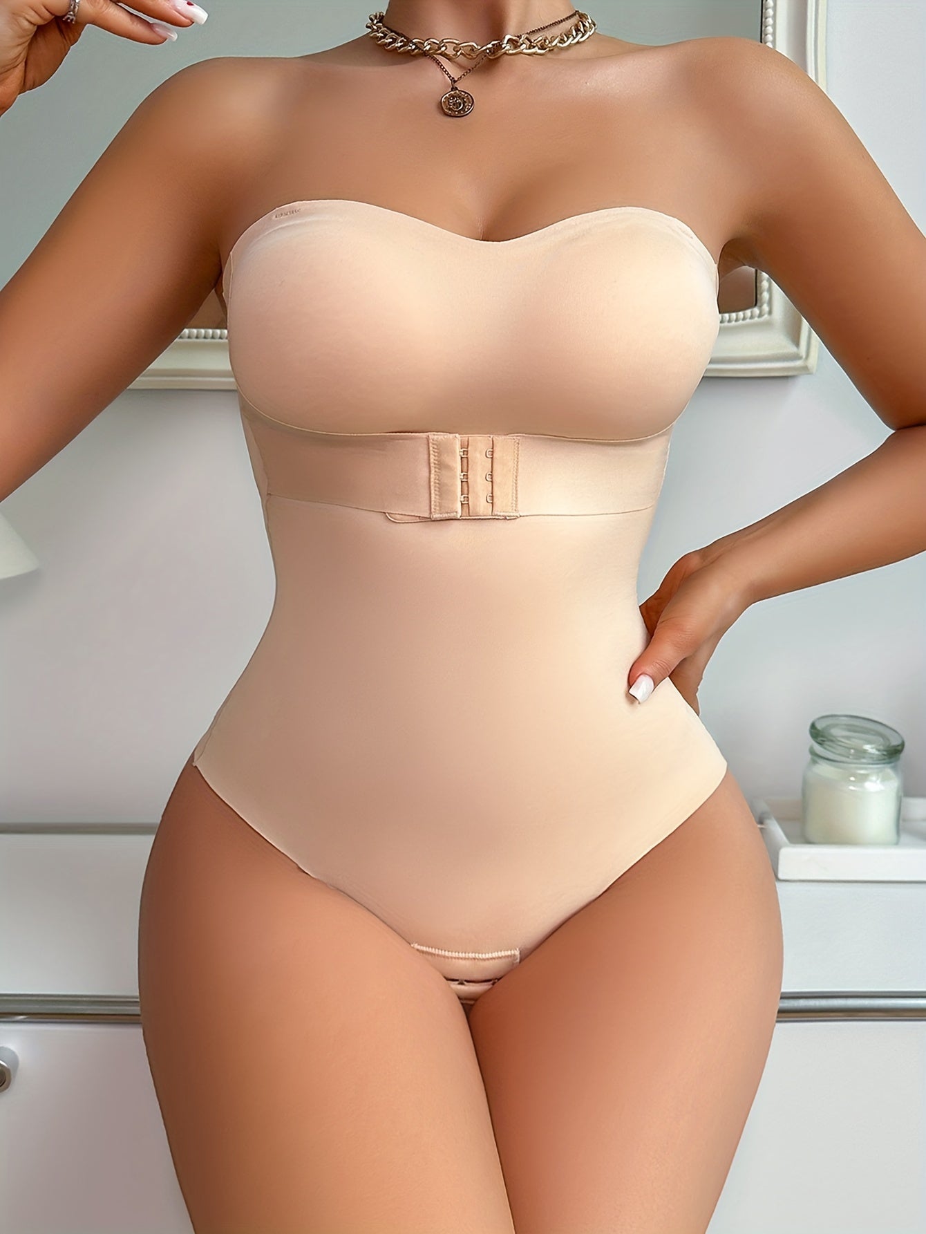 Solid Seamless Strapless Front Closure Bodysuit, Slimmer Bodyshaper, Women's Underwear & Shapewear - Topdecheztop.fr
