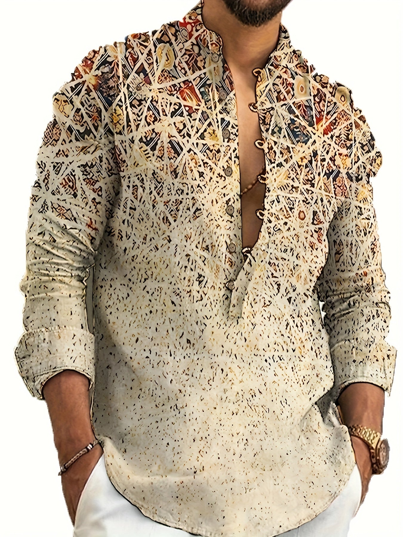 Chemise Henley décontractée à manches longues et boutons pour homme