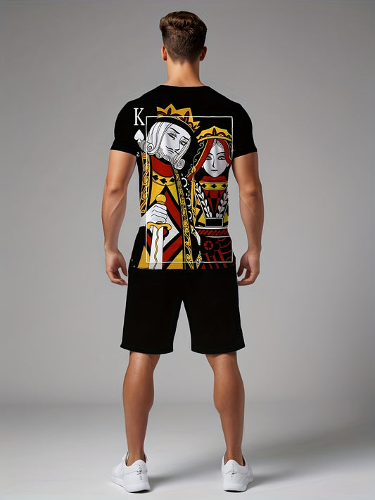 Ensemble t-shirt et short noir imprimé 3D Poker
