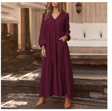 Robe rétro décontractée à manches longues , grande robe trapèze - Topdecheztop.fr