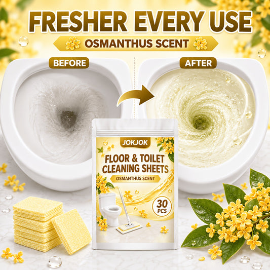 JOKJOK Feuilles de Nettoyage Premium pour Sol et Toilettes 30 pièces, Pastilles de Nettoyage Effaçables Parfumées à l'Osmanthus, Une Feuille par Seau d'Eau, Éliminent les Taches et les Odeurs, Feuilles de Nettoyage Multi-Surfaces pour Carrelage, Parquet, Salle de Bain