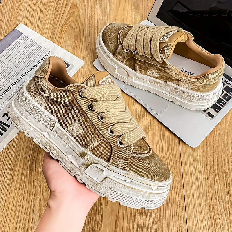 Chaussures décontractées en denim délavé rétro à semelles épaisses