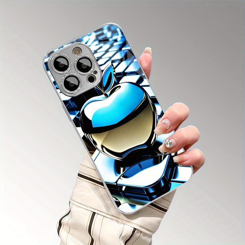 Coque de téléphone en TPU électroplaqué, motif Apple métallisé dégradé bleu
