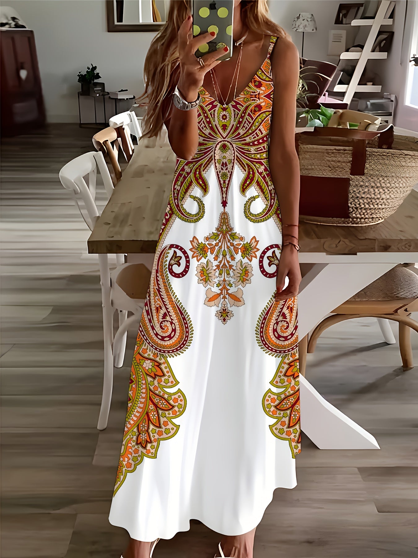 Robe camisole imprimé floral et col en V, robe décontractée sans manches - Topdecheztop.fr