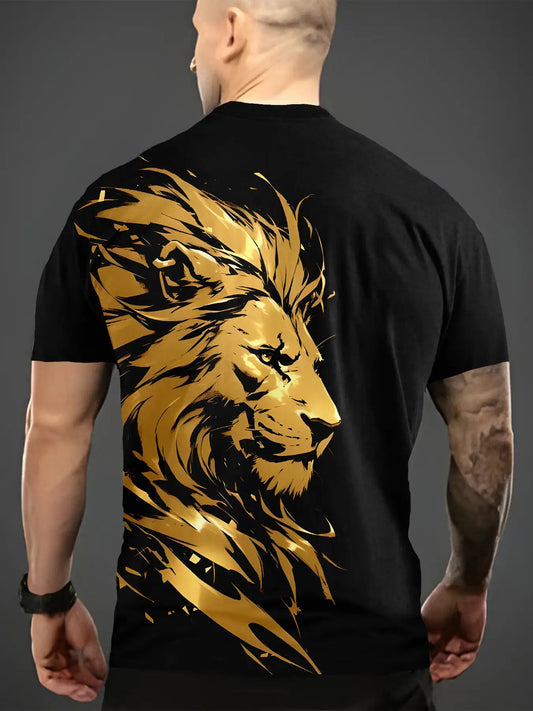 T-shirt homme à motif lion noir - Imprimé numérique