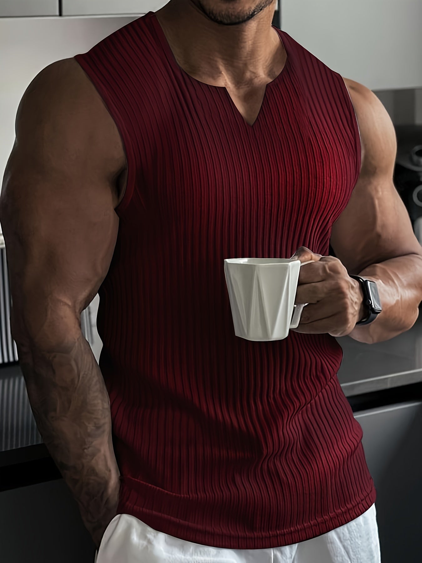Débardeur d'été extensible en maille côtelée pour homme