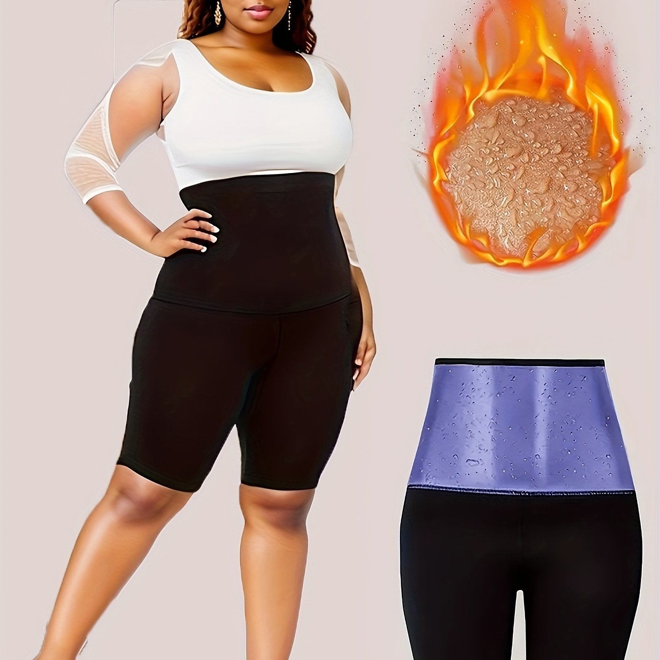 Plus Size Women's Sports Leggings, Sauna Shorts, High-waisted Yoga Pants, Suitable For Sweating Fitness Wear, Suitable For Yoga, Running, Fitness - Topdecheztop.fr