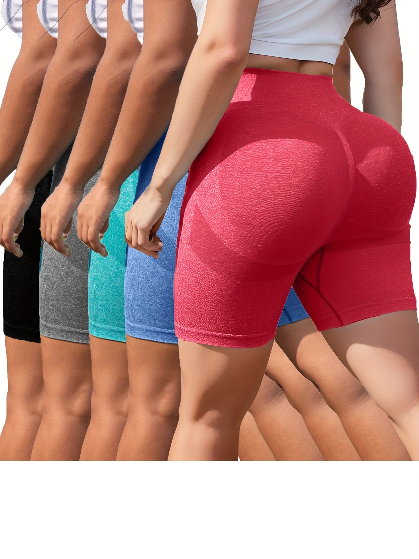 5pcs Plus Size High-Waist Yoga Shorts for Women - Stretchy, Quick-Dry, Seamless Workout & Casual Wear - Topdecheztop.fr