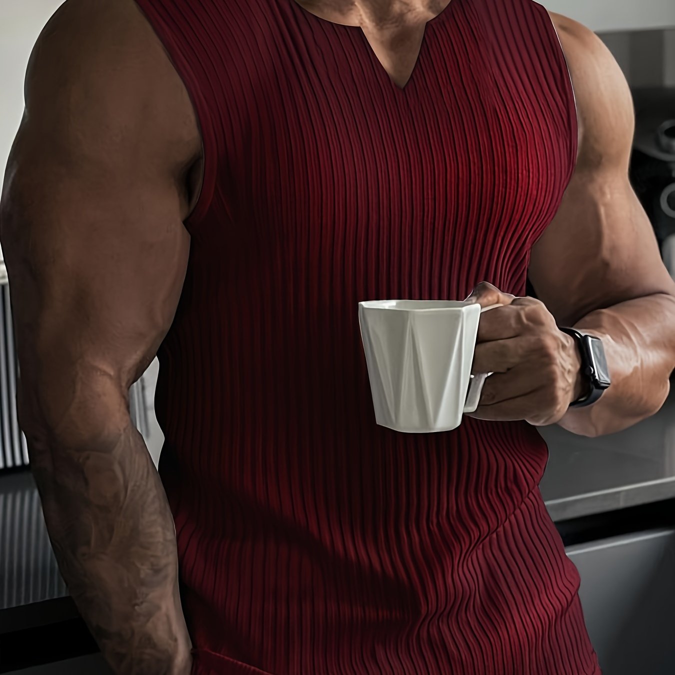 Débardeur d'été extensible en maille côtelée pour homme