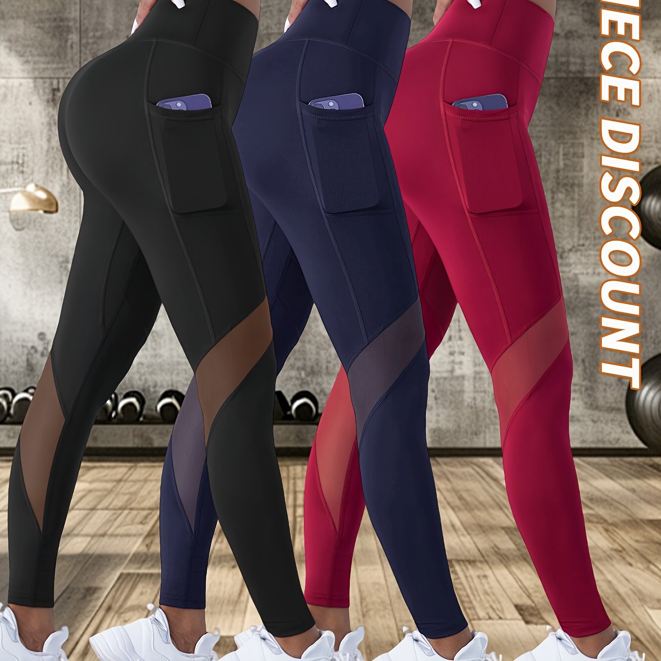3pcs Women's High-Waist Yoga Leggings - Sweat Absorbent, Butt-Lifting, Breathable Workout Pants for Outdoor Fitness & Casual Wear (Black, Navy Blue, Red) - Topdecheztop.fr