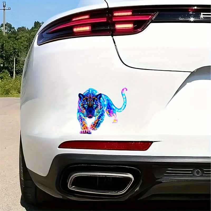 2D Flat, 1pc Neon Fluorescent Leopard Print Vinyl Sticker - Glossy Self-Adhesive Decal for Metal Surfaces, Car Exterior Accessories, Irregular Shape Decorative Sticker, Vinyl Stickers for Cars, Car Exterior Styling, Neon Anim