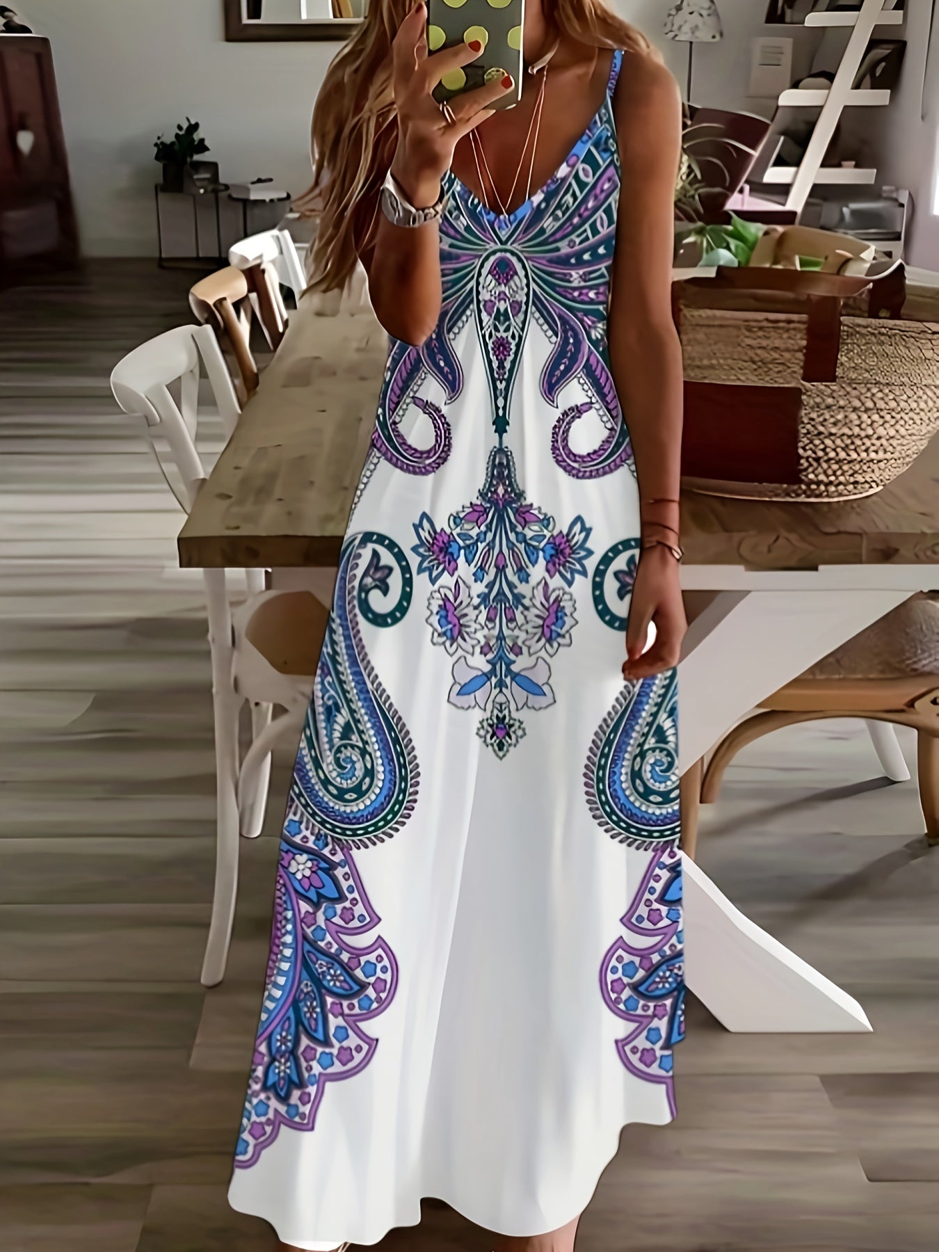 Robe camisole imprimé floral et col en V, robe décontractée sans manches - Topdecheztop.fr