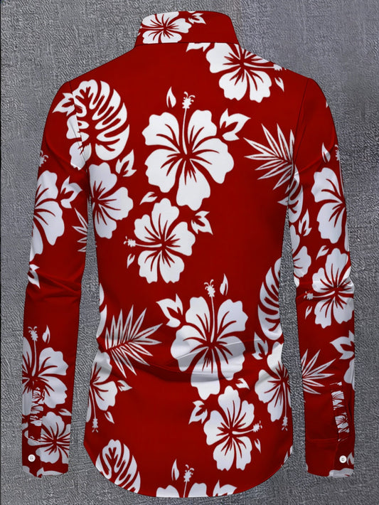 Chemise imprimée à manches longues pour homme, coupe ajustée