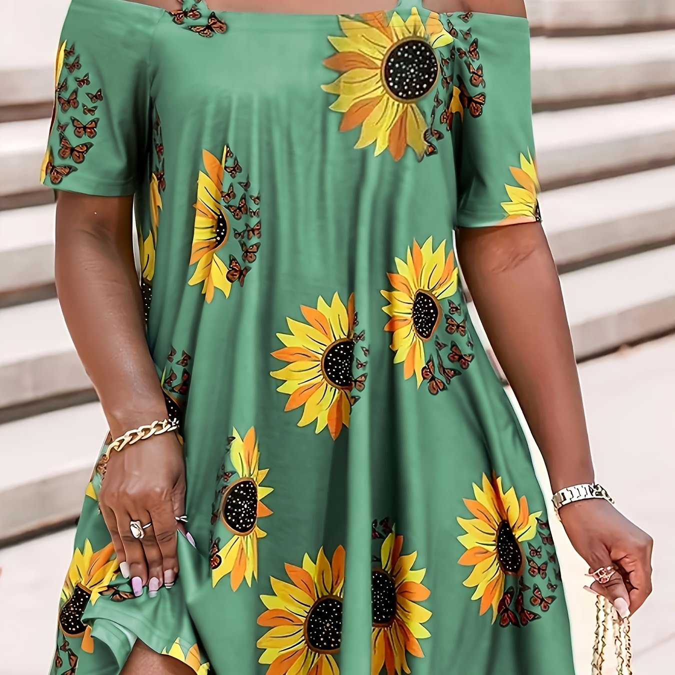 Robe grande taille à épaules dénudées et imprimé - Topdecheztop.fr