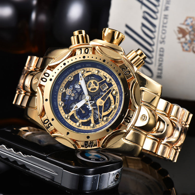 Montre à quartz avec cadran creux et bracelet en acier