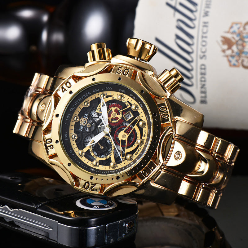 Montre à quartz avec cadran creux et bracelet en acier