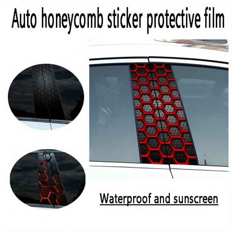 2pcs Vinyl B-Pillar Stickers - Hexagonal Pattern, Scratch & Dirt Resistant, Easy to Install, Self-Adhesive, Semi-Gloss Finish for Car Interior/Exterior Decor, Car
