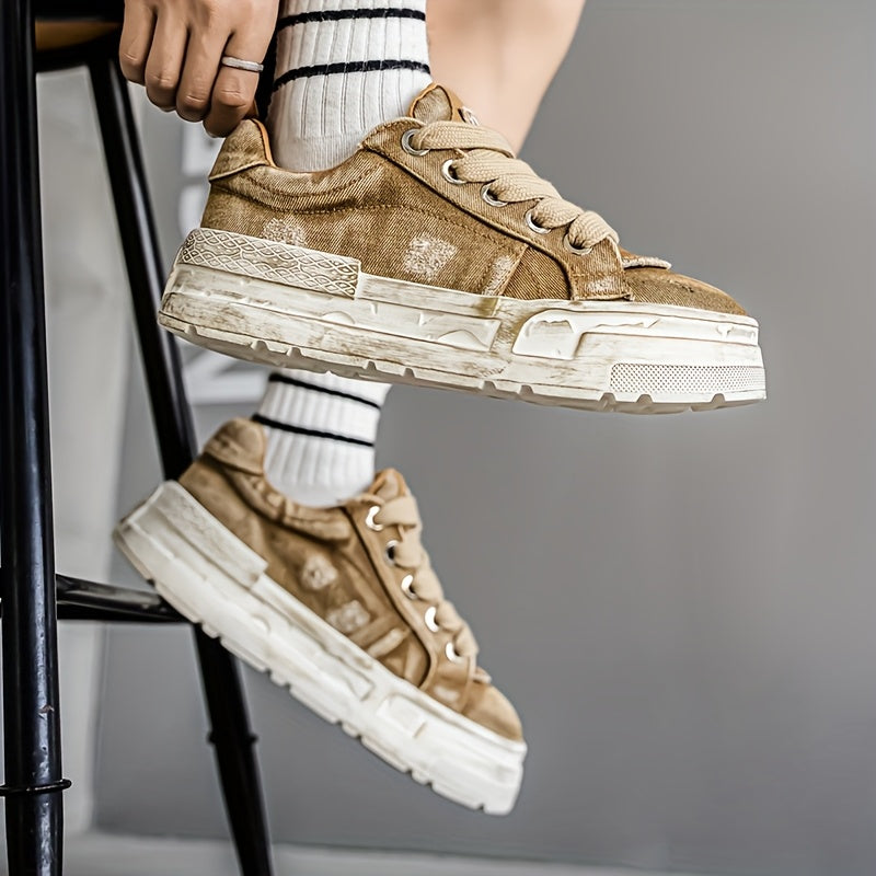 Chaussures décontractées en denim délavé rétro à semelles épaisses
