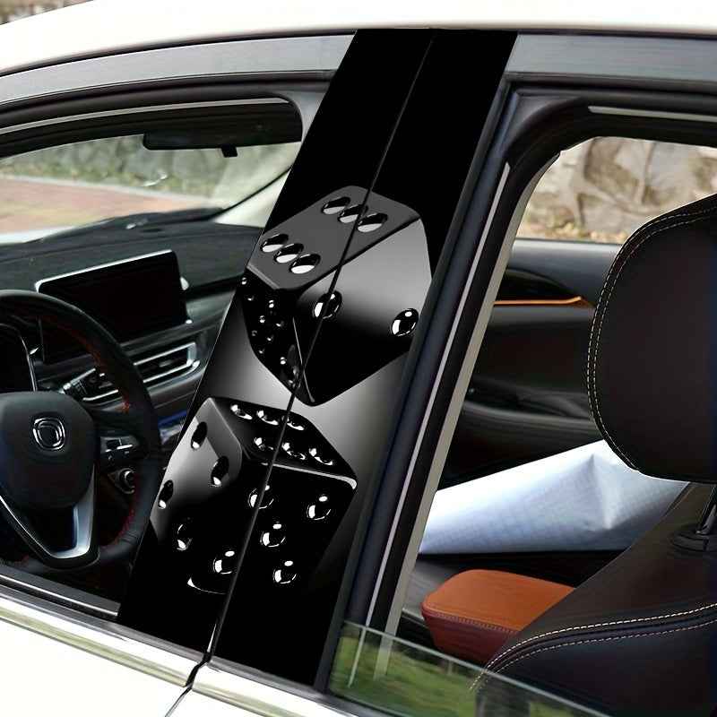 2pcs Black Dice Car Stickers, Vinyl, Matte Finish, Easy to Apply, Residue-Free, Scratch-Resistant & Waterproof, Self-Adhesive, Suitable for Plastic and Metal Surfaces, Automotive Decoration, Glass Surface Decor