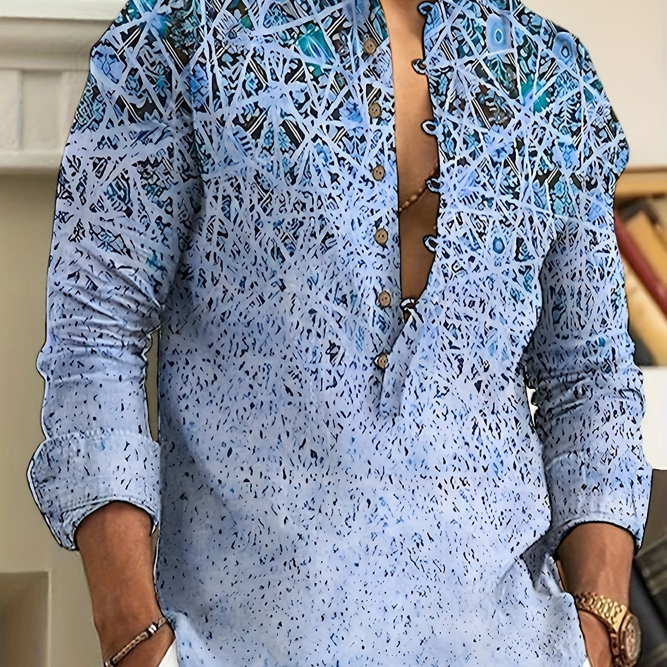 Chemise Henley décontractée à manches longues et boutons pour homme