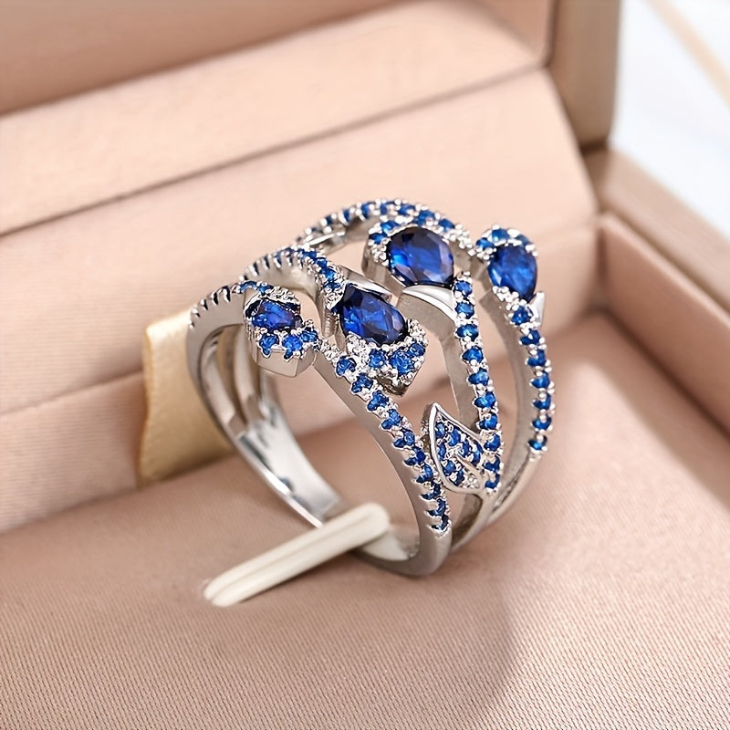 Bague fleur bleue argentée design élégant en plaqué argent - Topdecheztop.fr
