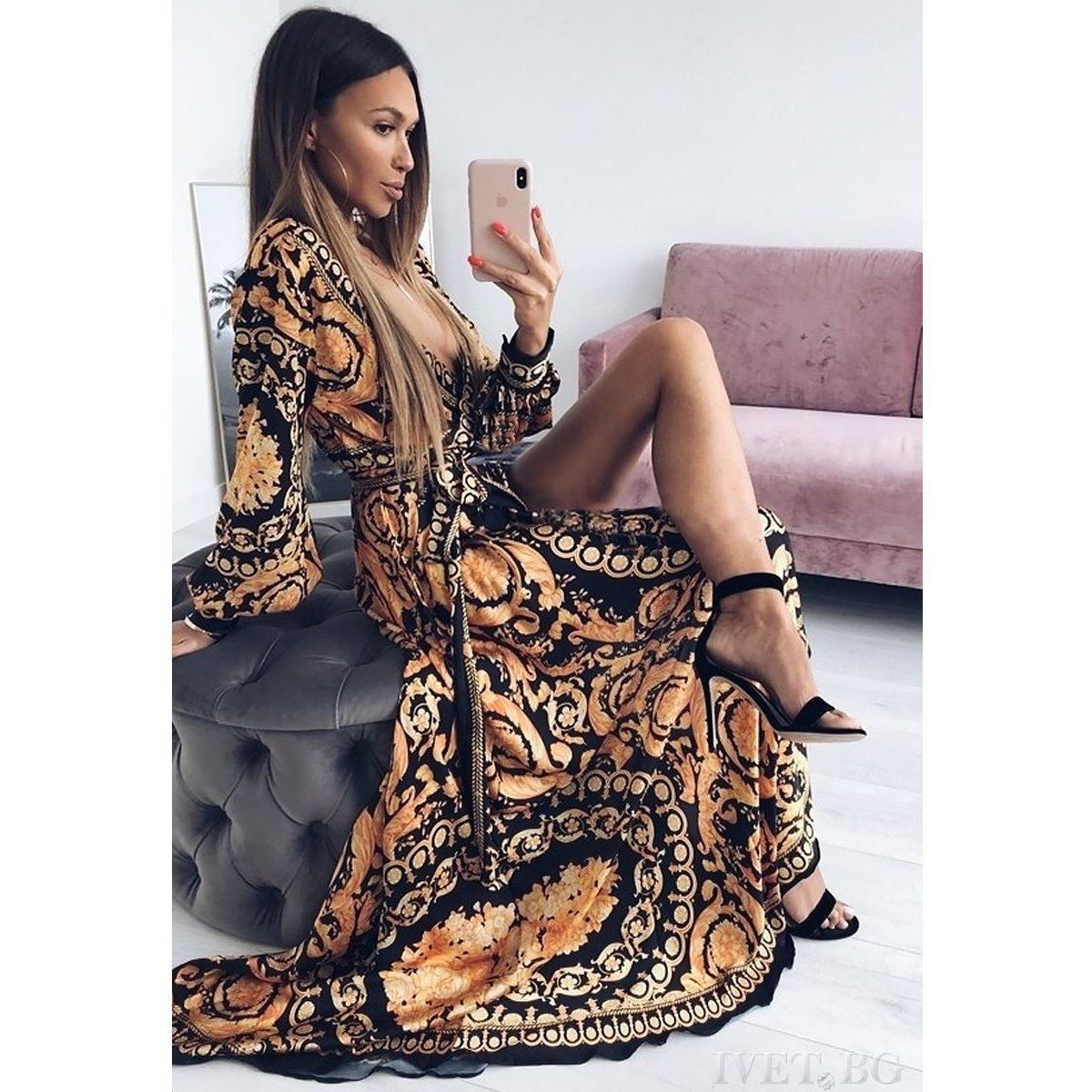 Robe fendue imprimée, col en V - Topdecheztop.fr
