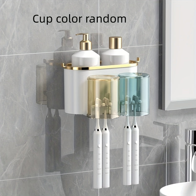 1 porte-brosse à dents mural avec gobelets, support de rangement - Topdecheztop.fr