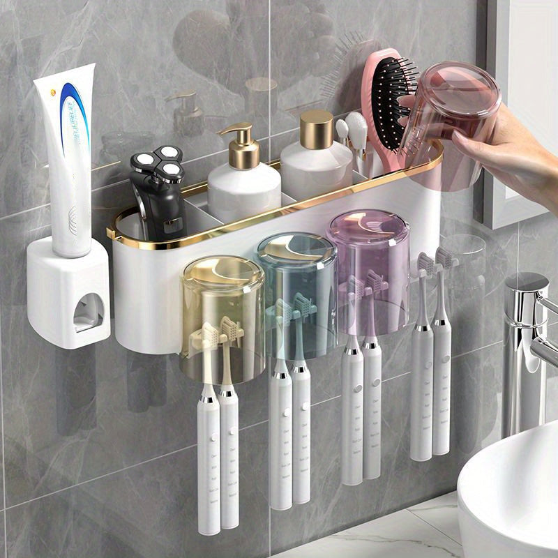 1 porte-brosse à dents mural avec gobelets, support de rangement - Topdecheztop.fr