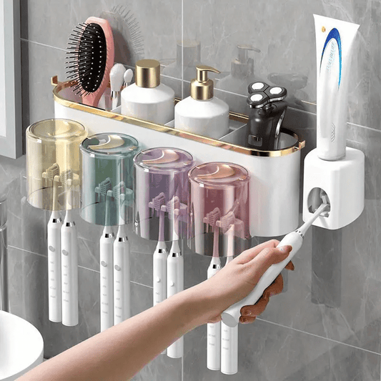 1 porte-brosse à dents mural avec gobelets, support de rangement - Topdecheztop.fr