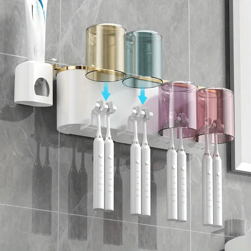 1 porte-brosse à dents mural avec gobelets, support de rangement - Topdecheztop.fr