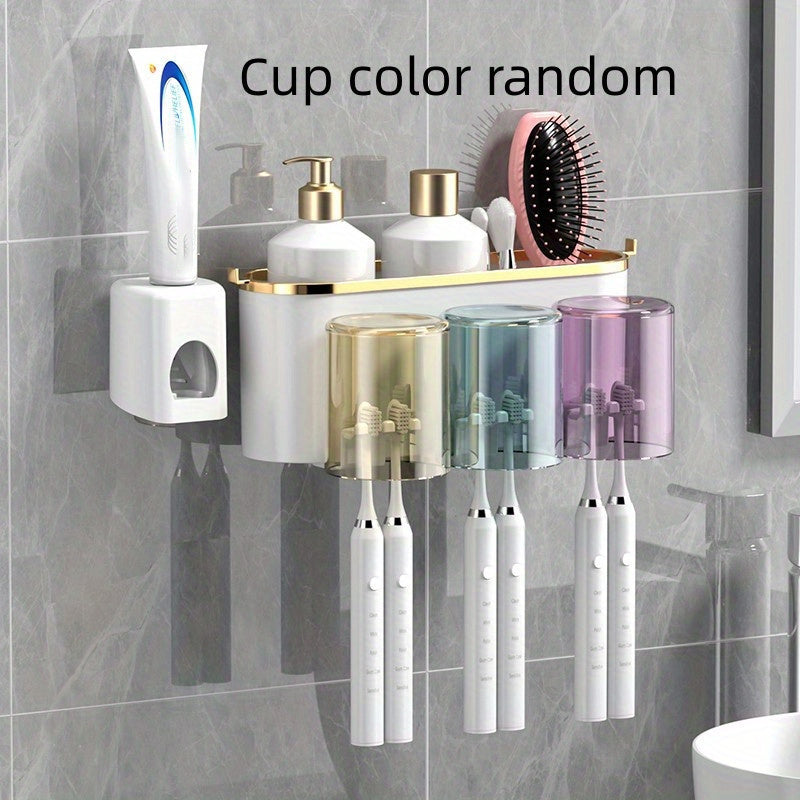 1 porte-brosse à dents mural avec gobelets, support de rangement - Topdecheztop.fr