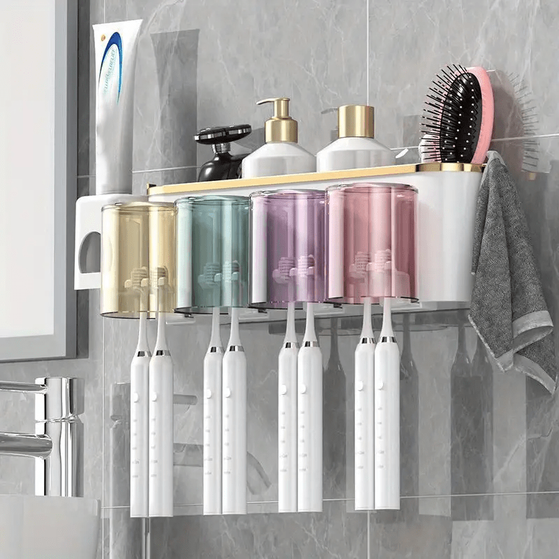 1 porte-brosse à dents mural avec gobelets, support de rangement - Topdecheztop.fr