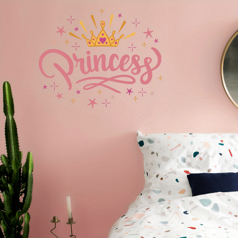 1 autocollant mural coloré avec couronne de princesse et lettrage - Topdecheztop.fr