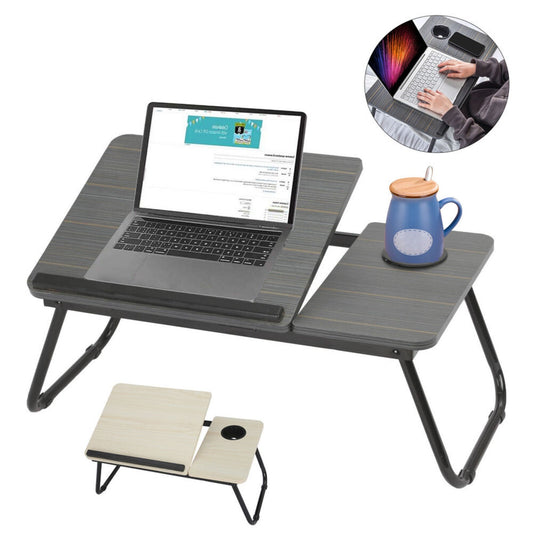 Bureau pliable pour ordinateur portable avec porte-gobelet et étagère de rangement