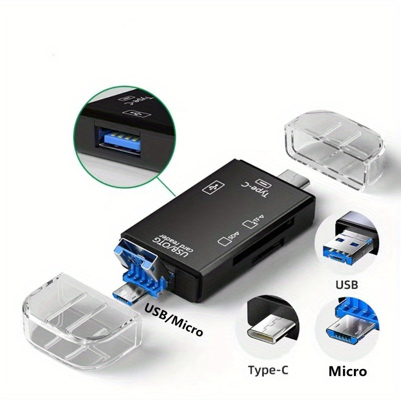 Lecteur de cartes OTG multifonction 6 en 1, adaptateur de carte SD/TF et clé USB