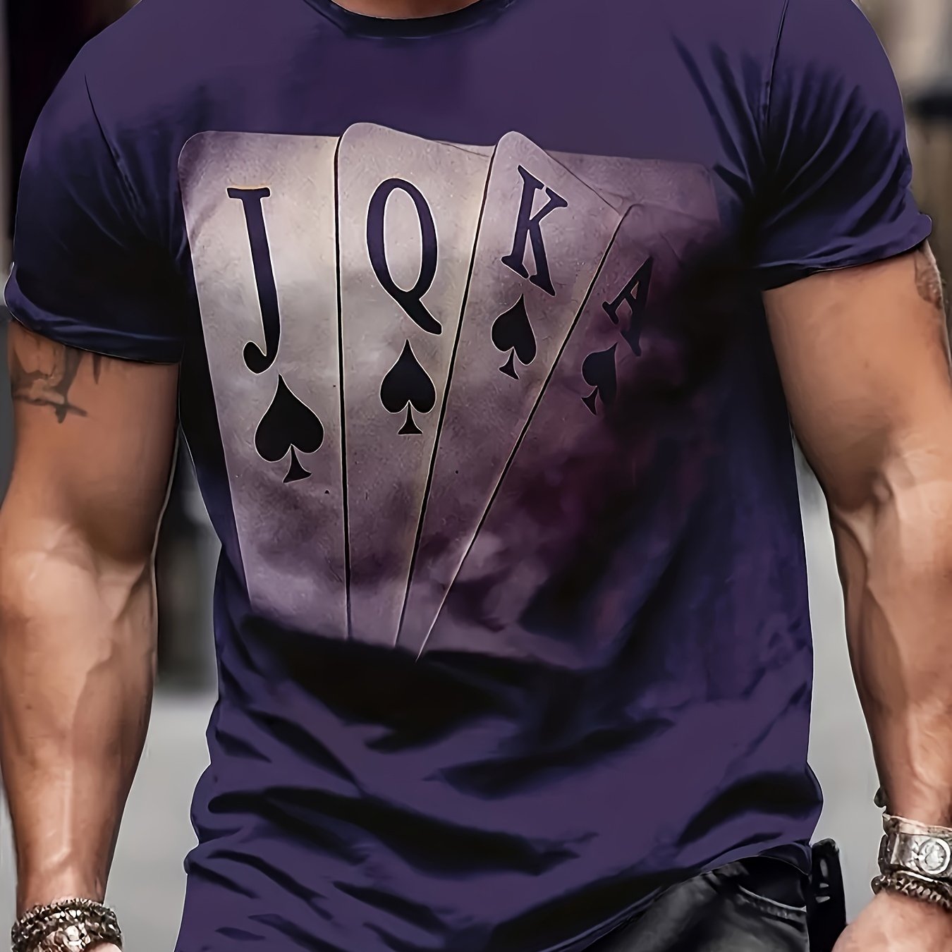 T-shirt élégant à imprimé carte, col rond, décontracté et confortable