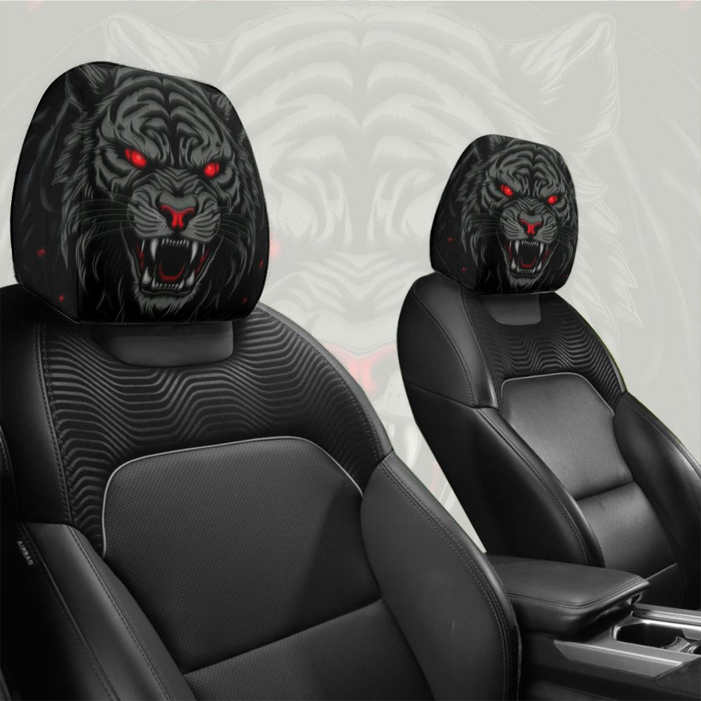 Lot de 2 housses d'appuie-tête de voiture élégantes, motif tigre noir