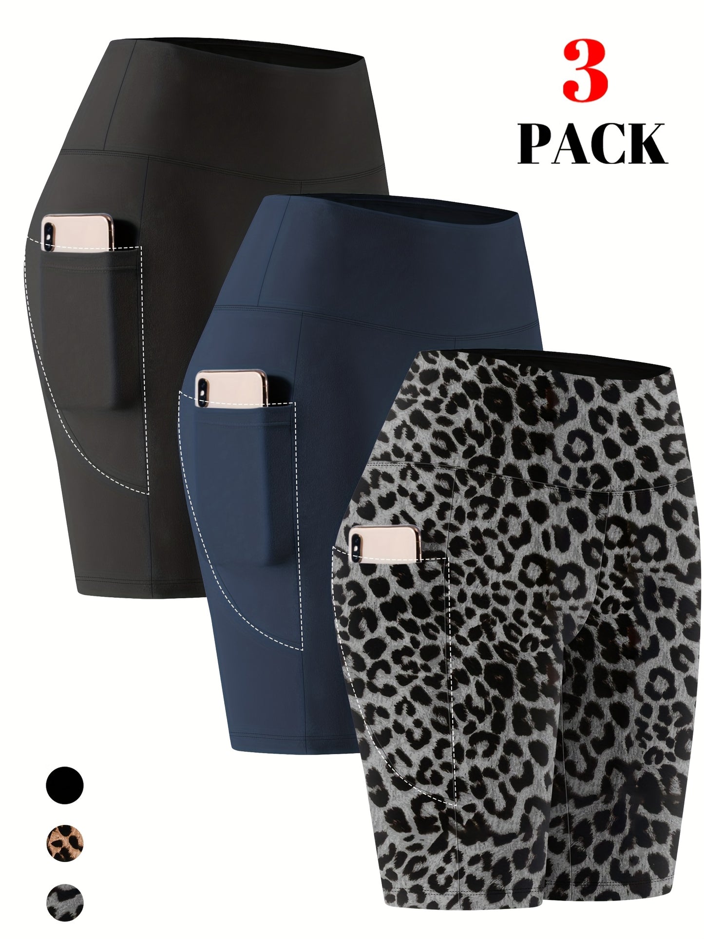 Lot de 3 bermudas taille haute avec poches en forme de lune, grande taille - Topdecheztop.fr