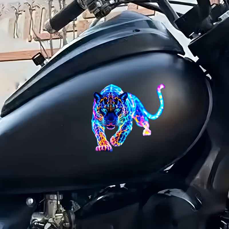 2D Flat, 1pc Neon Fluorescent Leopard Print Vinyl Sticker - Glossy Self-Adhesive Decal for Metal Surfaces, Car Exterior Accessories, Irregular Shape Decorative Sticker, Vinyl Stickers for Cars, Car Exterior Styling, Neon Anim